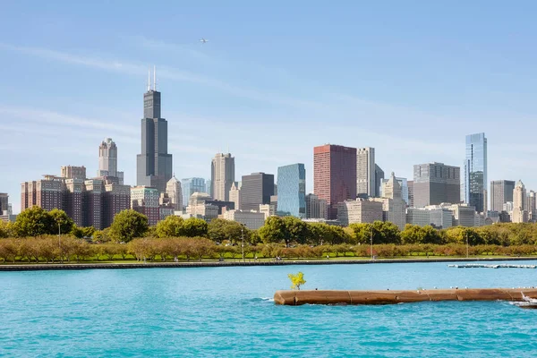 Chicago Panorama Cênico Dia Ensolarado Eua — Fotografia de Stock