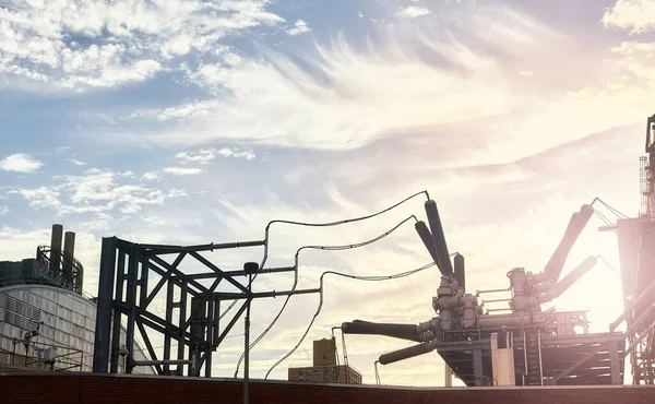 Elektrische Infrastructuur Tegen Lucht Bij Zonsondergang — Stockfoto