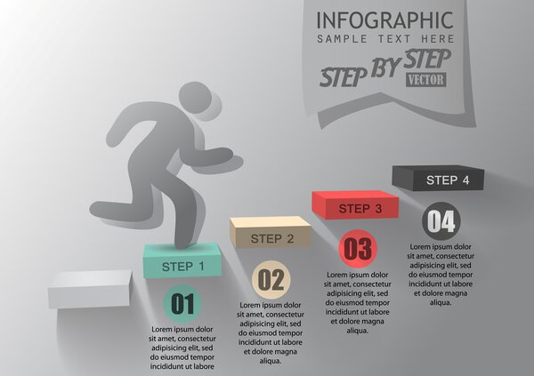 Step by step, person goes up the stairs