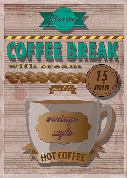 Ретро плаката кава-брейк빈티지 포스터 커피 브레이크 — 스톡 벡터