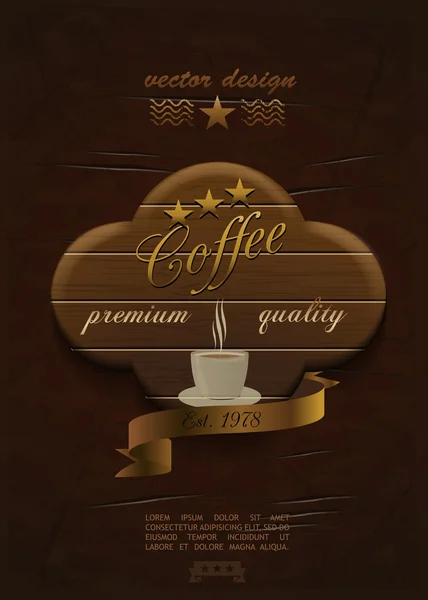 Étiquette café en bois — Image vectorielle