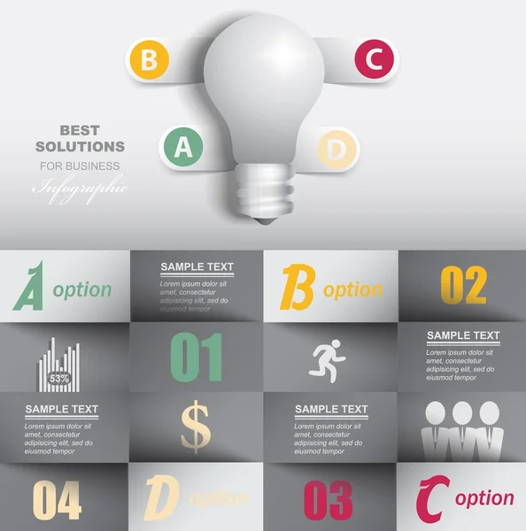 Light bulb paper infographics with flat icons — Stock Vector