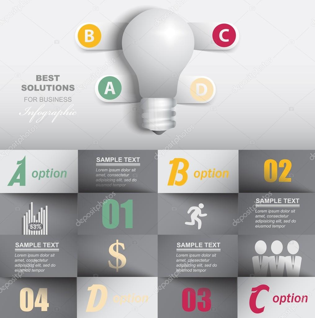 Light bulb paper infographics with flat icons