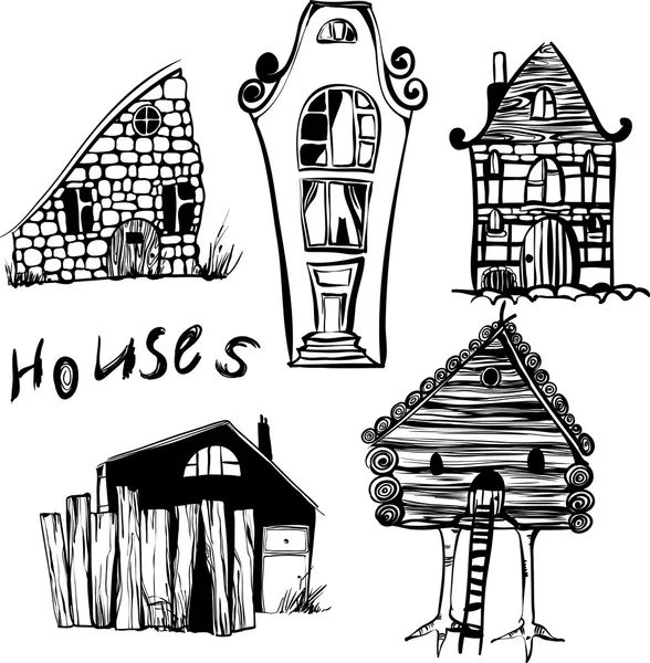 Five houses from different countries. — Stock Illustration Five houses from different countries. Stock Vector