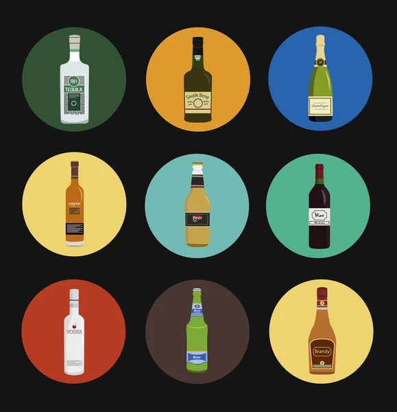 Bebidas alcohólicas icono conjunto — Vector de stock