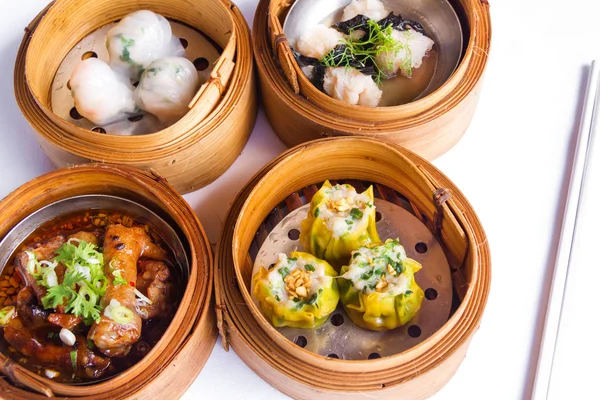 Various dim sum in bamboo steamed bowl — Stock Photo, Image