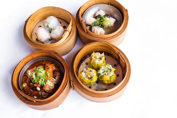 Various dim sum in bamboo steamed bowl — Stock Photo, Image