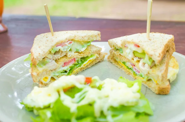 Sanwich kuřecí masíčka, sýru a zeleniny — Stock fotografie