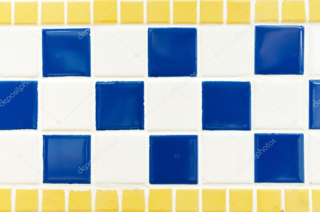 blue yellow and white tile wall high resolution real photo