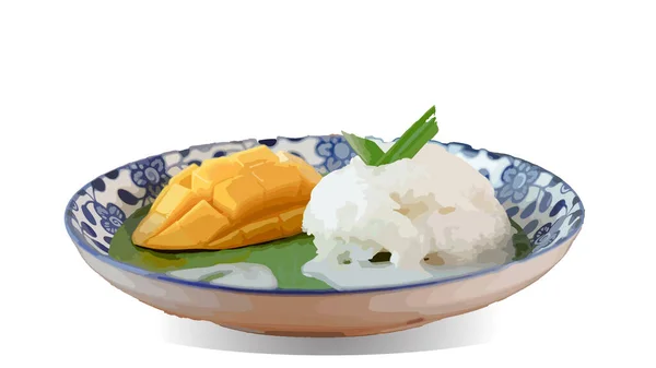 Dojrzały Ryż Mango Sticky Mlekiem Kokosowym Autentyczne Tajskie Desery — Zdjęcie stockowe
