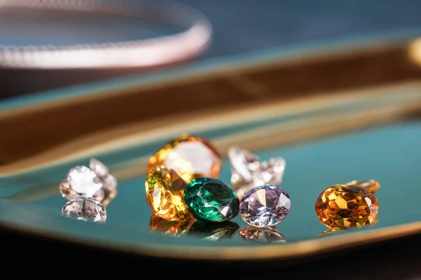 Natural Sapphire Gemstone Jewel Gems Black Shine Color Collection Many —  Fotos de Stock