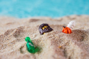 Bangkok, Thailand - April 19, 2022: Lego man on the beach minifigure. Lego is extremely popular worldwide with children and collectors
