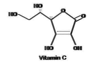Beyaz arkaplanda C vitamini yapısal formülü