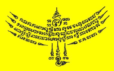 Geleneksel Tayland dövmesi sarı arkaplandan izole edilmiş. 3B illüstrasyon