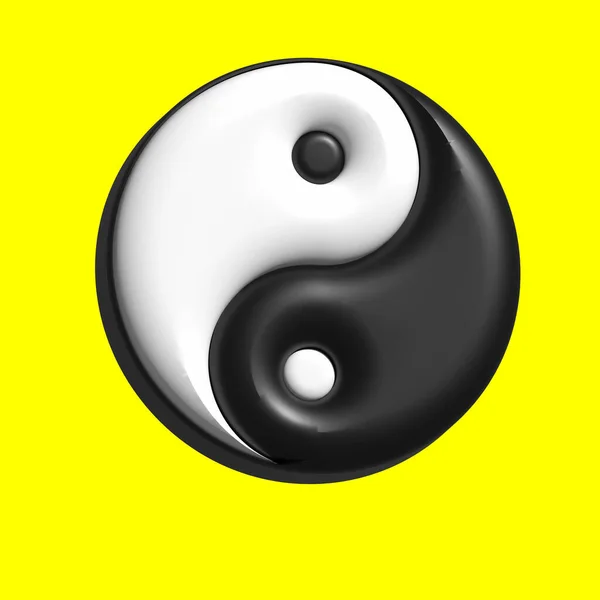 Yin Yang Sinal Fundo Amarelo — Fotografia de Stock