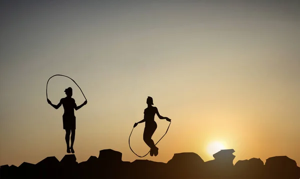 Athletes Jumping Rope Hills — Stockfoto