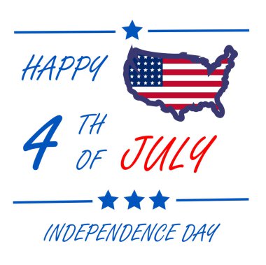  USA flag in United States map shape - Independence Day USA with motivational text. Happy july 4th. 