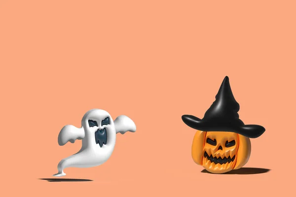 Halloween Fundo Com Fantasma Abóbora Chapéu Bruxa — Fotografia de Stock