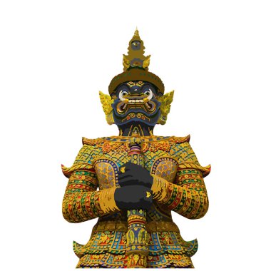 Beyaz arkaplanda kırpma yolu olan dev bir heykel