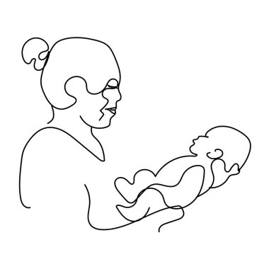 Anneyi bebekle tasvir etmek, çizim, çizgi çizmek.