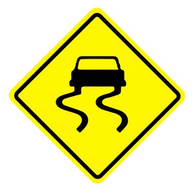 Sarı trafik etiket üzerinde kaygan yol işareti