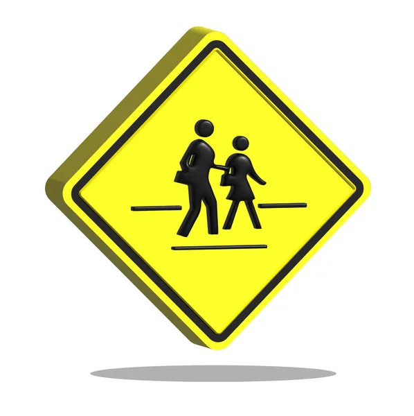 3D交通标志学校区 警告板 — 图库照片