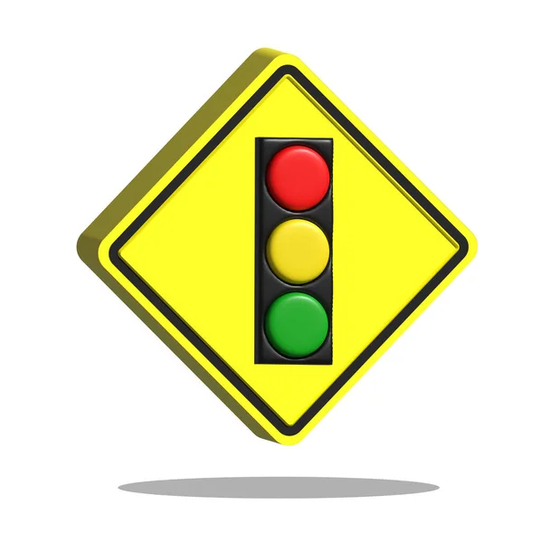 Realistisches Verkehrszeichen Isolierte Gelbe Ampel Auf Weißem Hintergrund — Stockfoto