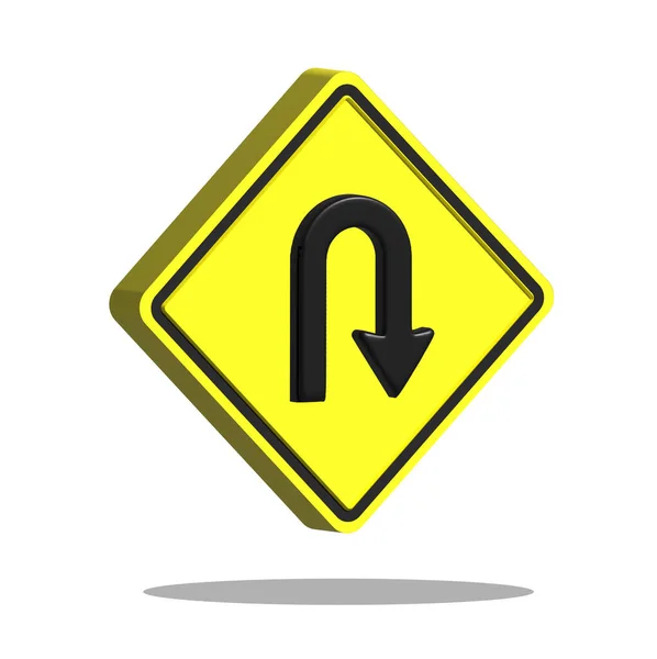 Realistiska Turn Roadsign Gul Vägskylt Med Turn Symbol Isolerad Vit — Stockfoto