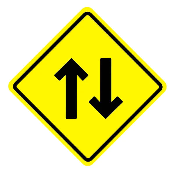 Gelber Verkehrsknoten Form Eines Zwei Wege Verkehrsschildes Auf Weißem Hintergrund — Stockfoto