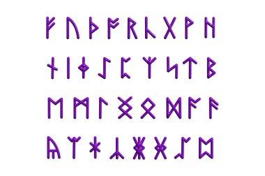 Bir dizi İskandinav mührü. İzlanda sembolleri koleksiyonu var. Viking alfabesi. Kelt işareti. Sihirli rünler.