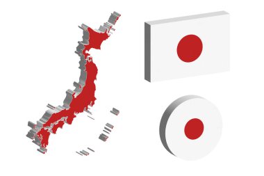 Beyaz arka planda Japonya 'nın ulusal bayrakları 