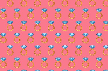 Modern tasarım için elmas yüzüklerle dolu renkli bir arka plan.