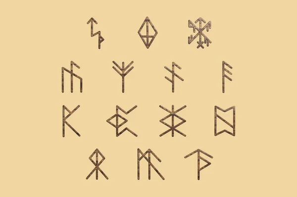 Een Stel Noordse Runen Verzameling Van Ijslandse Symbolen Vikingalfabet Keltisch — Stockfoto