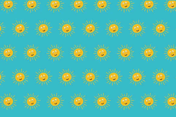 Seamless Pattern Cartoon Suns Blue Background — Stock Photo, Image