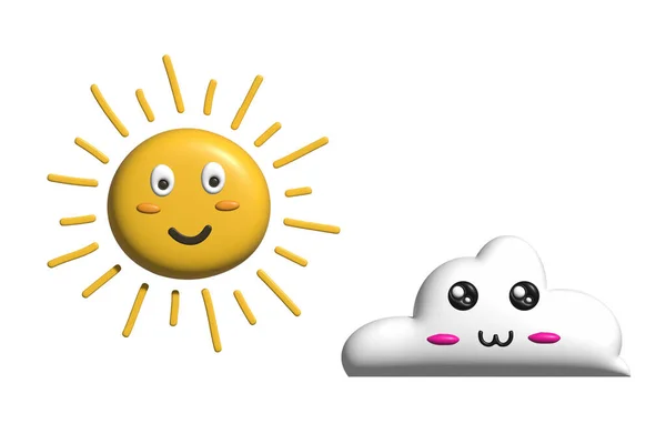 Bonito Sol Sorridente Personagens Nuvem — Fotografia de Stock