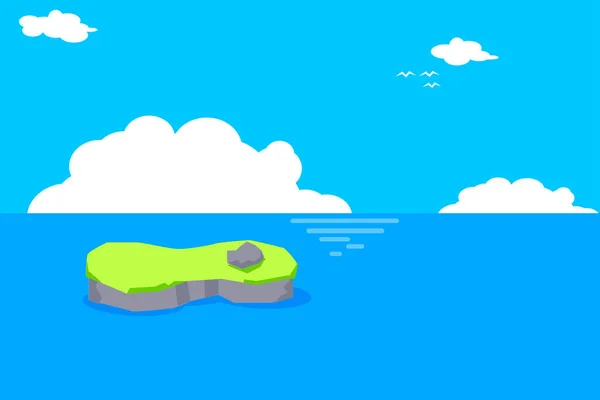 Isla Mar Nubes Blancas Cielo Azul Dibujos Animados Paisaje Verano — Foto de Stock