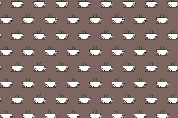 茶色の背景にコーヒーカップのシームレスなパターン — ストック写真
