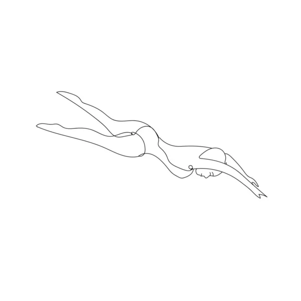 Dibujo Línea Continua Una Mujer Nadadora Sobre Fondo Blanco Imagen de archivo