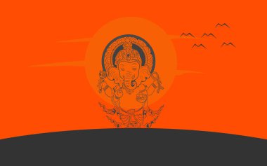 Hindistan Ganesha amblemi turuncu arka planda gün batımında