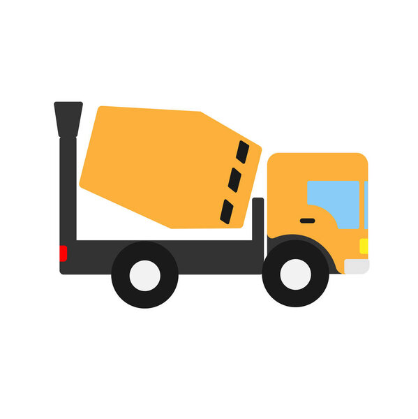 Бетономешалка. Промышленный транспорт. Строительная машина. Желтый грузовик с смесителем вылить цемент.