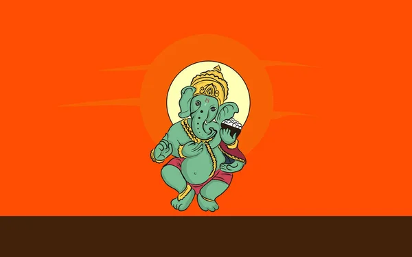 Emblema Ganesha Indiano Sfondo Arancione Tramonto — Foto Stock