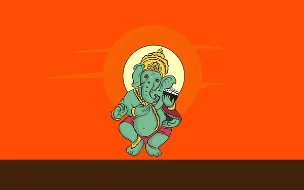 Indisches Ganesha Emblem Auf Orangefarbenem Hintergrund Bei Sonnenuntergang — Stockfoto