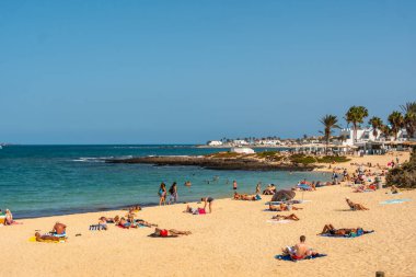 Corralejo plajı, Fuerteventura, Kanarya Adaları. İspanya