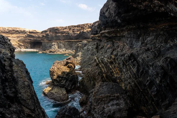 Mar Nas Cuevas Ajuy Pajara Costa Oeste Ilha Fuerteventura Ilhas — Fotografia de Stock
