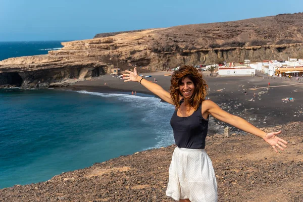Ung Flicka Semester Stranden Ajuy Pajara Västkusten Fuerteventura Kanarieöarna Spanien — Stockfoto