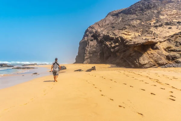 Jovem Pai Roque Del Moro Praia Cofete Parque Natural Jandia — Fotografia de Stock