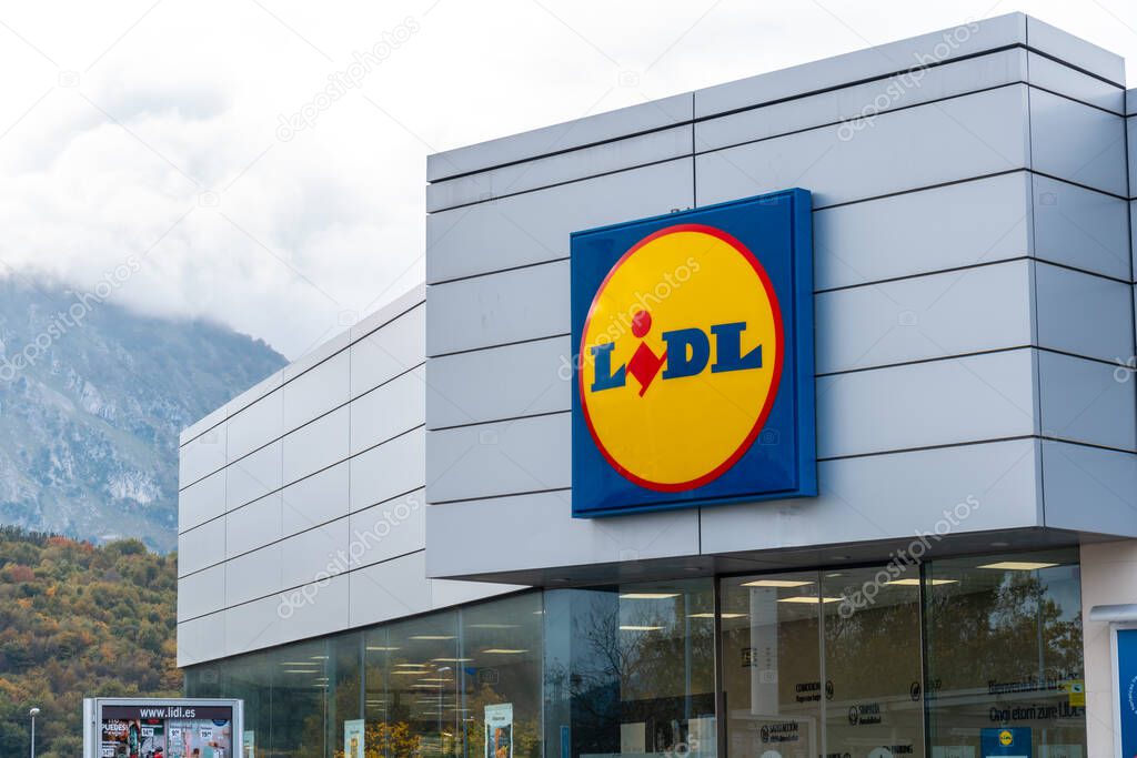Durango, Bizkaia, Spain: November 2021: Lidl Supermarket, exterior facade with large logo