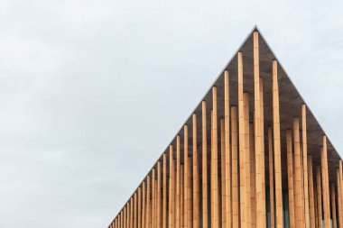 Aragon 'daki Ebro nehrinin yanındaki Zaragoza, 2008 Uluslararası Fuarı' nda İspanya Expo 2008 Pavyonu 'nun modern binası ve sütunları. İspanya