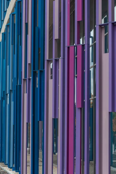 Texturas Los Edificios Color Púrpura Lila Azul Exposición Internacional Ciudad — Foto de Stock
