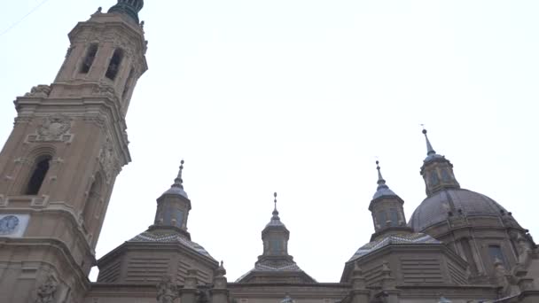 Side Panning Towers Basilica Nuestra Seora Del Pilar City Zaragoza — Stockvideo